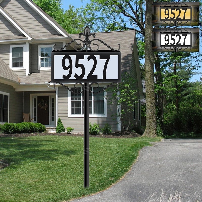 DoinMaster Metal Solar Address Signs for Yard with Warm White & Cold White - 50 Customizable (from 0 to 9) House Numbers for Outside, Weather-Resistant Lighted Address Plaque Outdoor, Illuminated LED Address Numbers Sign for Yard Home - Image 1